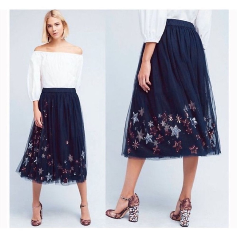Moulinette Soeurs Lumiere Skirt Sequin Tulle Moon Stars Navy Blue Extra Small